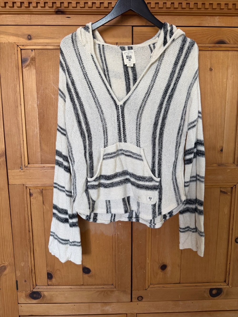 Billabong Cream and Black Striped Knit Hoodie